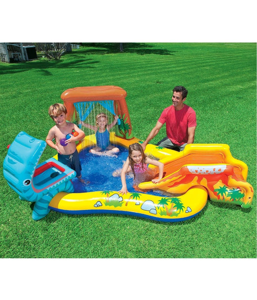 Piscina Parco Giochi Gonfiabile Con Dinosauro Con Scivolo Canestro Doccia         