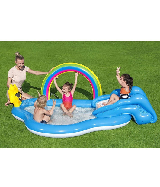 Piscina Per Bambini Arcobaleno 2 Anni+ Gonfiabile 257x145x91cm Con Scivolo 53092         