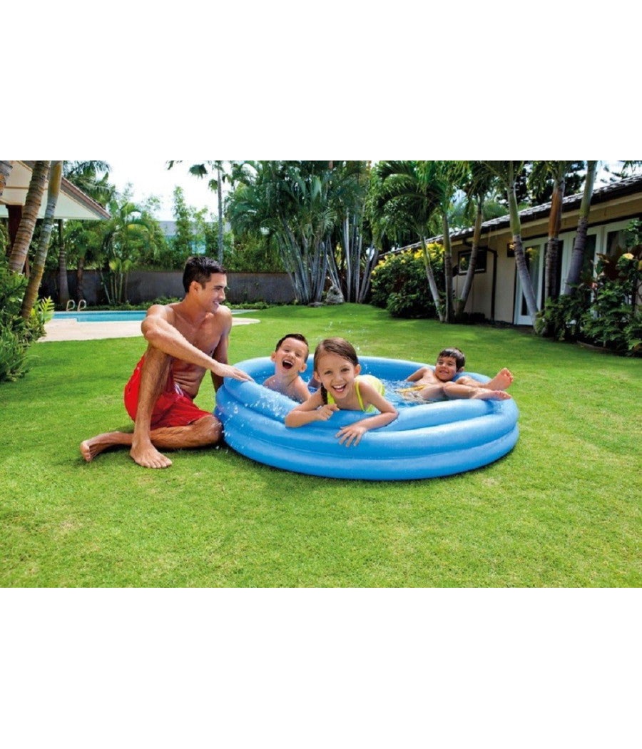 Piscina Per Bambini Gonfiabile A Tre Anelli Crystal Blu 114x25 Cm Giardino 59416         