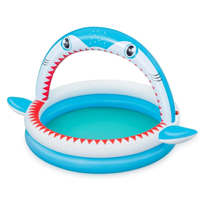 Trade Shop - Piscina Per Bambini Sharktastic 2 Anelli Grafica A Squalo 163x127x92cm Con Spruzzo 53157 -