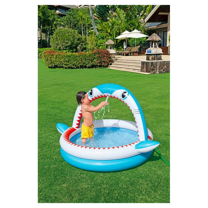 Trade Shop - Piscina Per Bambini Sharktastic 2 Anelli Grafica A Squalo 163x127x92cm Con Spruzzo 53157 -