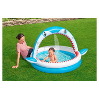 Trade Shop - Piscina Per Bambini Sharktastic 2 Anelli Grafica A Squalo 163x127x92cm Con Spruzzo 53157 -