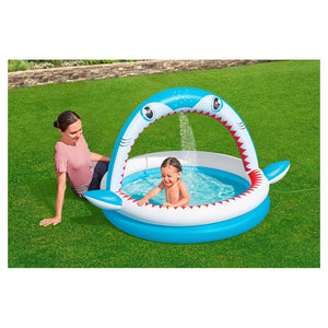 Trade Shop - Piscina Per Bambini Sharktastic 2 Anelli Grafica A Squalo 163x127x92cm Con Spruzzo 53157 -