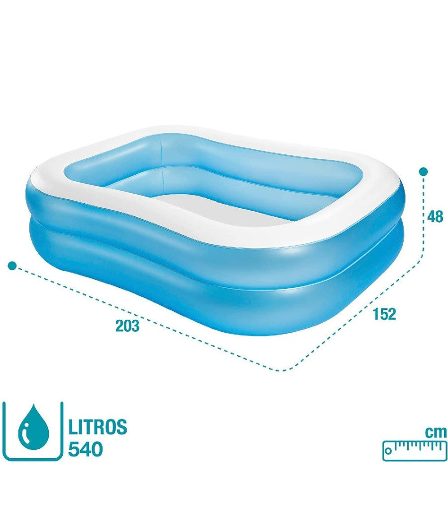 Piscina Rettangolare Gonfiabile Family 2 Anelli 203x152x48 Cm 540lt Estate 57180         