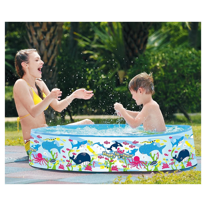 Trade Shop - Piscina Rotonda 120x25 Cm Motivo Fondo Del Mare Per Bambini Giardino Estate 016092 -