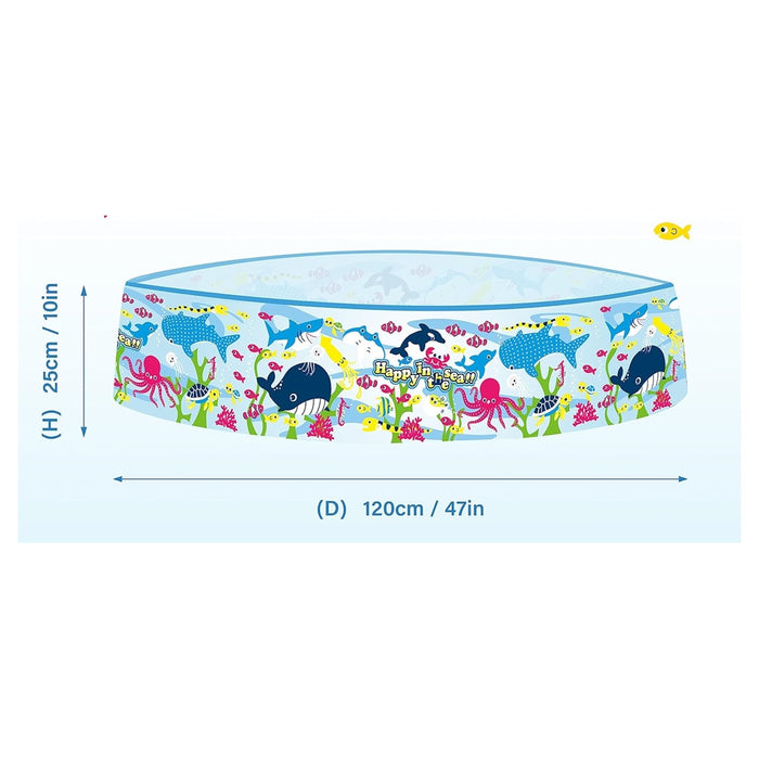 Trade Shop - Piscina Rotonda 120x25 Cm Motivo Fondo Del Mare Per Bambini Giardino Estate 016092 -
