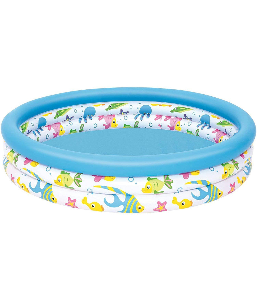 Trade Shop - Piscina Rotonda 122cm Gonfiabile Fuoriterra Pesciolini Bambini Giardino 3 Anelli -