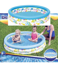 Trade Shop - Piscina Rotonda 122cm Gonfiabile Fuoriterra Pesciolini Bambini Giardino 3 Anelli -