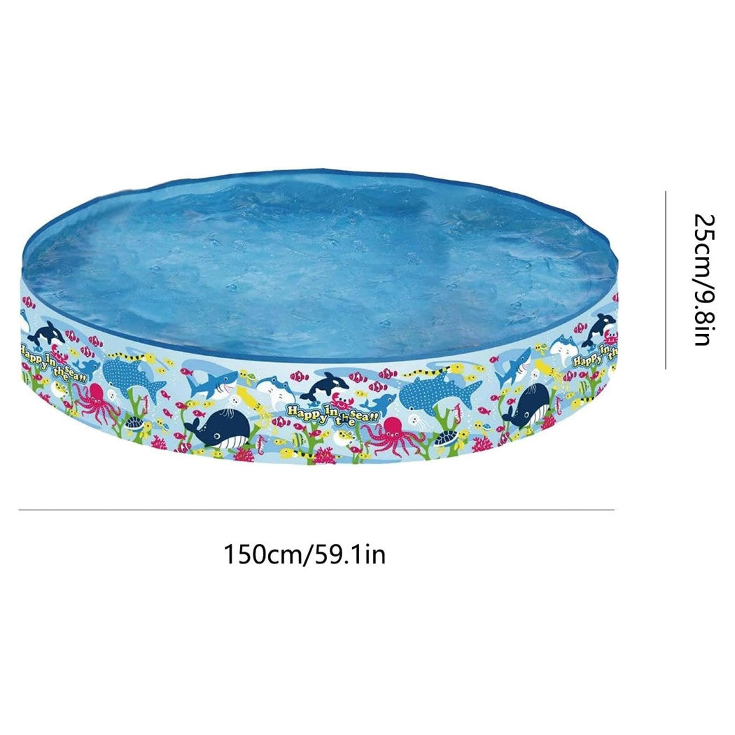 Trade Shop - Piscina Rotonda 150x25 Cm Motivo Fondo Del Mare Per Bambini Giardino Estate 016093 -