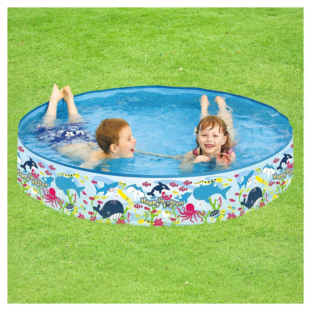Trade Shop - Piscina Rotonda 150x25 Cm Motivo Fondo Del Mare Per Bambini Giardino Estate 016093 -
