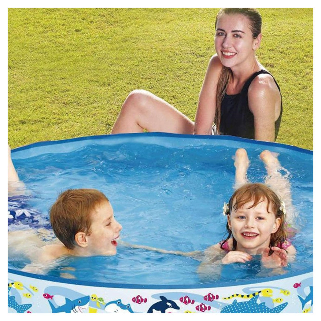 Trade Shop - Piscina Rotonda 150x25 Cm Motivo Fondo Del Mare Per Bambini Giardino Estate 016093 -