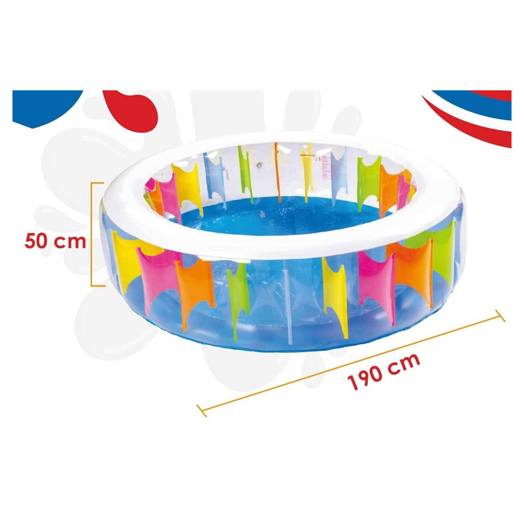 Trade Shop - Piscina Rotonda Gigante Motivo Arcobaleno Multicolore 190 X 50 Cm Gonfiabile 016091 -