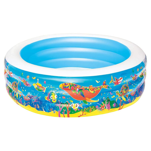 Trade Shop - Piscina Rotonda Gonfiabile Per Bambini 196x53 Cm A 3 Anelli Fantasia Pesci 016133 -