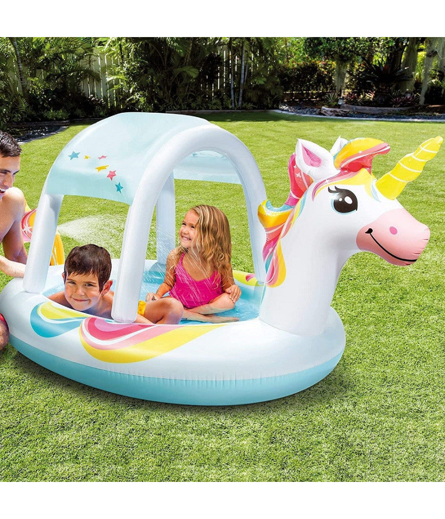Piscina Spruzzo Baldacchino Forma Unicorno Gonfiabile 254x132x109cm Bambini 58435         
