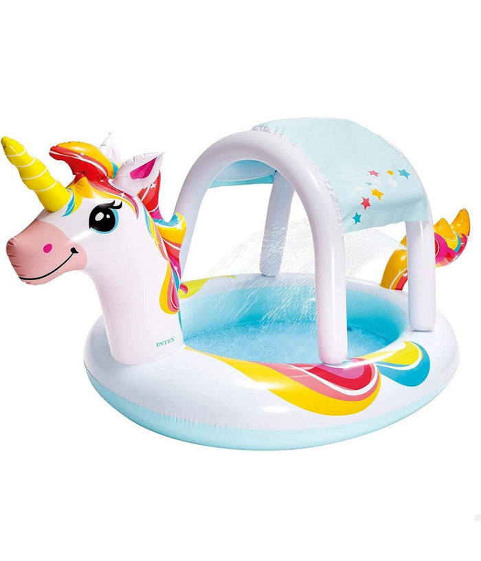 Piscina Spruzzo Baldacchino Forma Unicorno Gonfiabile 254x132x109cm Bambini 58435         