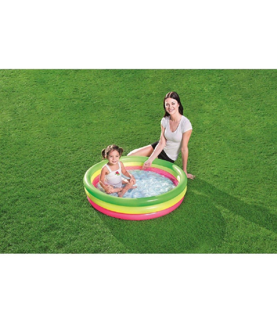 Piscina Summer A 3 Anelli Color Arcobaleno Con Fondo Gonfiabile 102x25 Cm 51104         