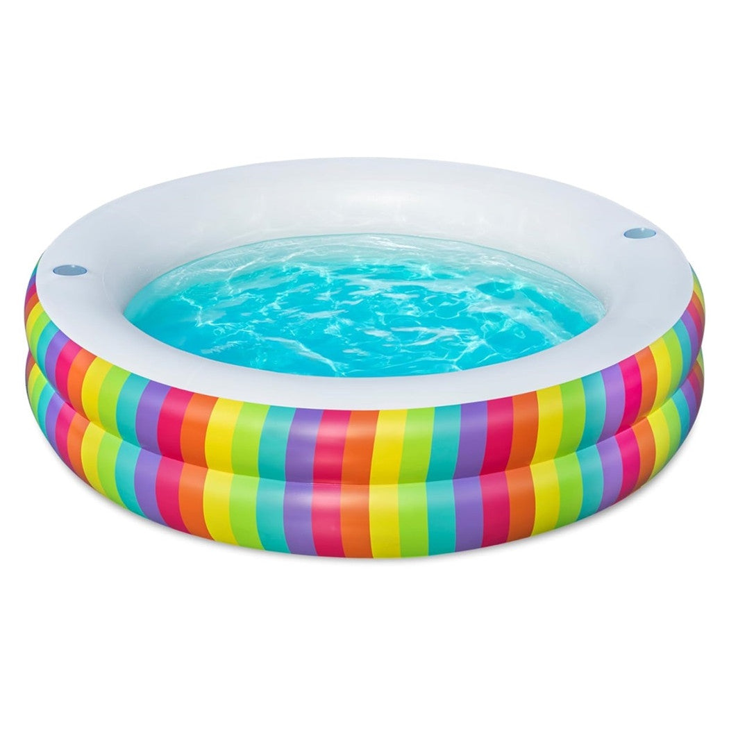 Trade Shop - Piscina Tonda Gonfiabile Family Stampa Arcobaleno 206x206x51cm Con 2 Portabicchieri 54443 -