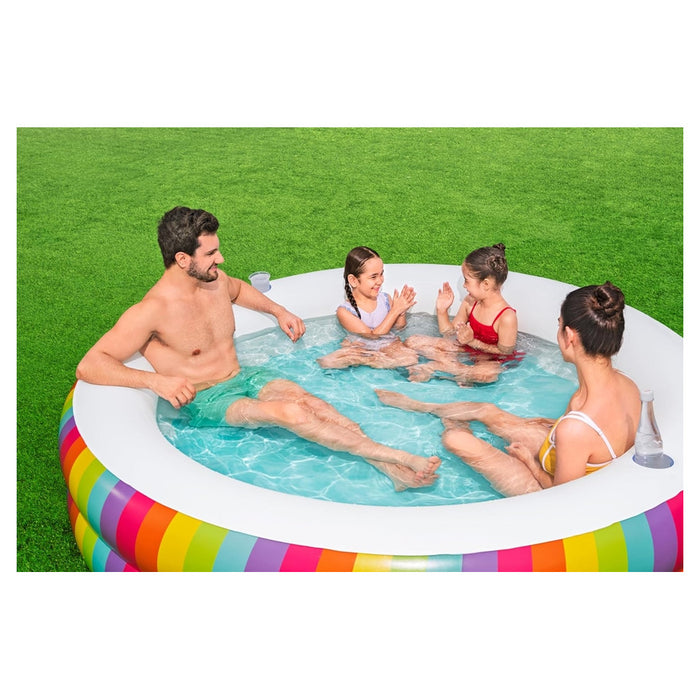 Trade Shop - Piscina Tonda Gonfiabile Family Stampa Arcobaleno 206x206x51cm Con 2 Portabicchieri 54443 -