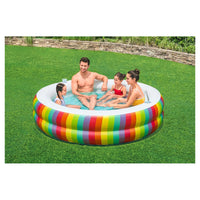 Trade Shop - Piscina Tonda Gonfiabile Family Stampa Arcobaleno 206x206x51cm Con 2 Portabicchieri 54443 -