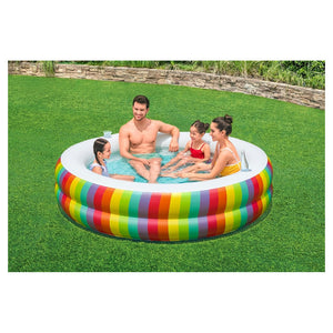 Trade Shop - Piscina Tonda Gonfiabile Family Stampa Arcobaleno 206x206x51cm Con 2 Portabicchieri 54443 -