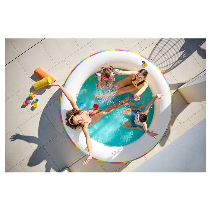Trade Shop - Piscina Tonda Gonfiabile Family Stampa Arcobaleno 206x206x51cm Con 2 Portabicchieri 54443 -
