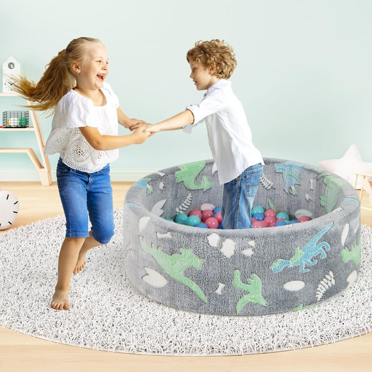 Piscina  con 200 palline colorate e schiuma morbida per bambini, Piscina tonda per gioco interno ed esterno Grigio-Giocattoli educativi