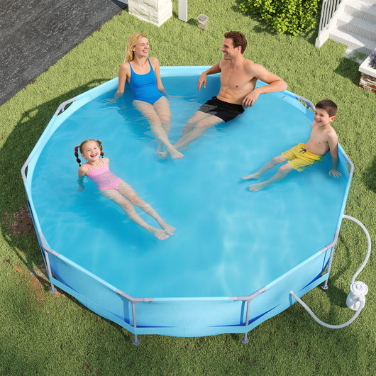 Piscina fuori terra rotonda con struttura metallica e pompa Filtro, Piscina da giardino per adult capacit¨¤ 6125L 3,6 M x 76 CM Blu-Nuotare