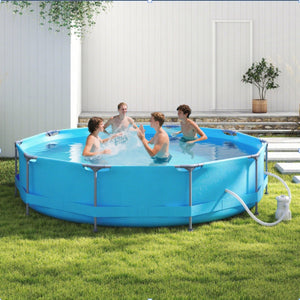 Piscina fuori terra rotonda con struttura metallica e pompa Filtro, Piscina da giardino per adult capacit¨¤ 6125L 3,6 M x 76 CM Blu-Nuotare