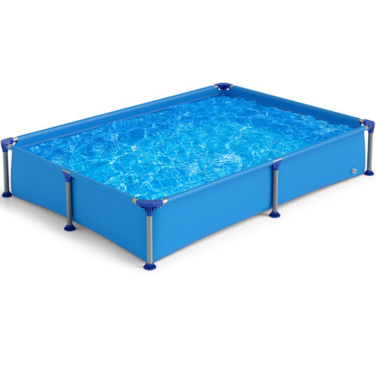 Piscina rettangolare da esterno per bambini dai 3 anni in su con struttura netallica, Piscina fuori terra pareti in PVC robusto Blu-Nuotare