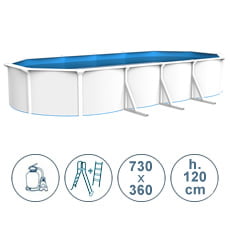 Piscina fuori terra in acciaio ACQUAMARINA bianca 730x360x120 cm