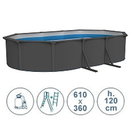 Piscina fuori terra in acciaio ACQUAMARINA grigia 610x360x120 cm