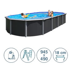 Piscina fuori terra in acciaio ABAK antracite Osmose 945x490x132 cm