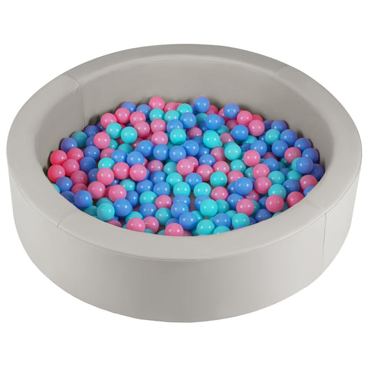 Piscina per bambini con imbottitura in spugna e sacchetto portaoggetti in rete, Piscina di palline rotonda in schiuma Grigio-Cancelletti di sicurezza