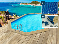 Piscina in legno " Cancun " - 6,53 x 4,41 x 1,45 m + Copertura a bolle 180 µ - Copertura invernale 280 g/m².