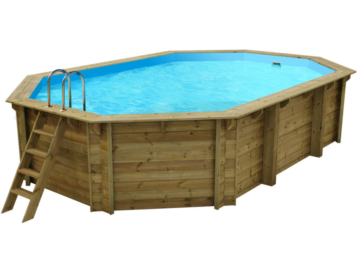 Piscina in legno " Cancun " - 6,53 x 4,41 x 1,45 m + Copertura a bolle 180 µ - Copertura invernale 280 g/m².