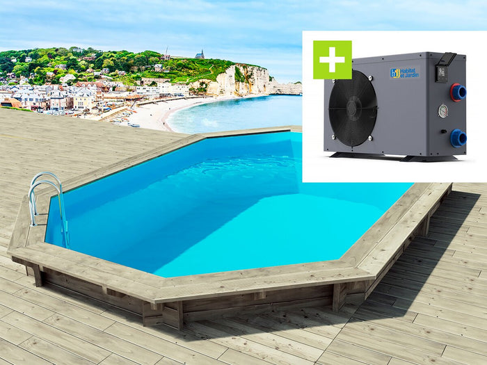 Piscina in legno " Brazilia 144 " 5,86 x 3,86 x 1,44 m + Pompa di calore - Potenza 6,1 kW
