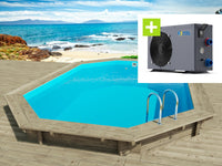 Piscina in legno "Florida 145" - 6,57 x 4,57 x 1,44 m + Pompa di calore - Potenza 6,1 kW