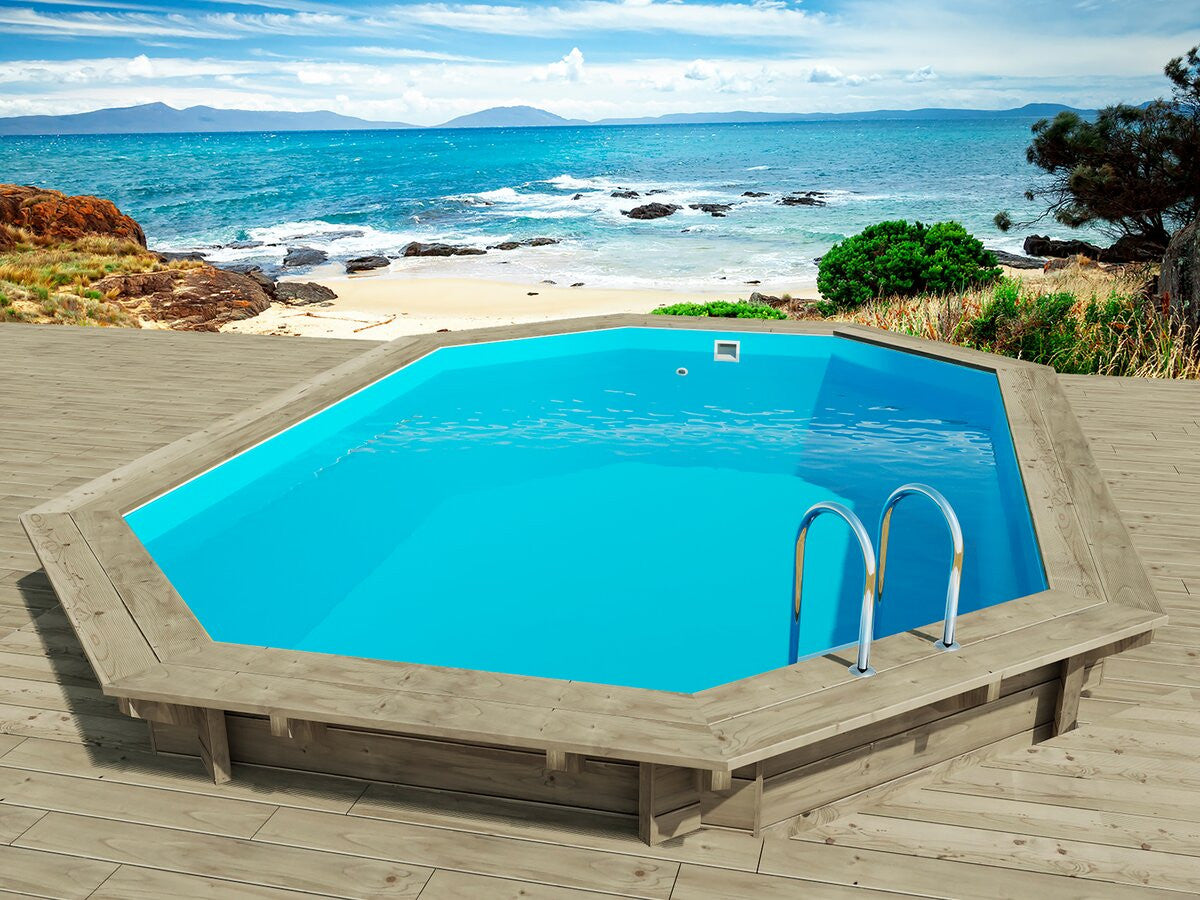Piscina in legno "Florida 145" - 6,57 x 4,57 x 1,44 m + Pompa di calore - Potenza 6,1 kW