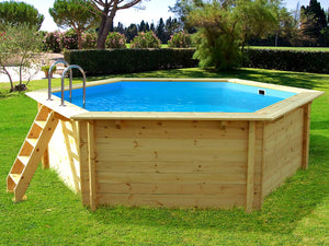 Piscina in legno "Hawai" - 4,10 x 1,18 m + mini pompa di calore 3,5kW - Metallo - Grigio