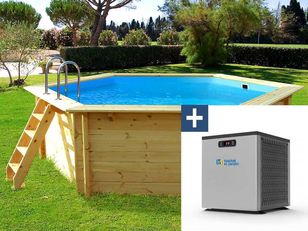 Piscina in legno "Hawai" - 4,10 x 1,18 m + mini pompa di calore 3,5kW - Metallo - Grigio