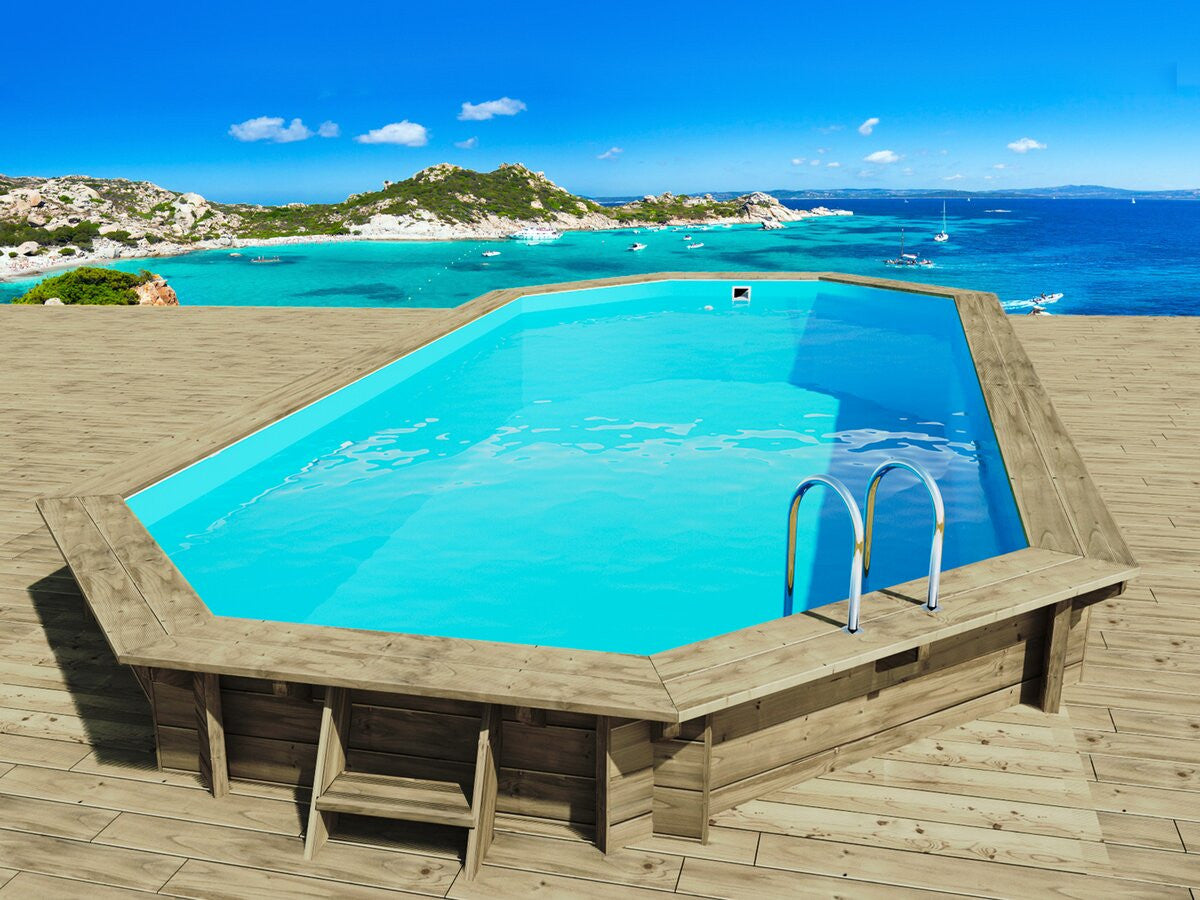 Piscina in legno "Ibiza" - 8,57 x 4,57 x 1,31 m + pompa di calore da 6,1 kW