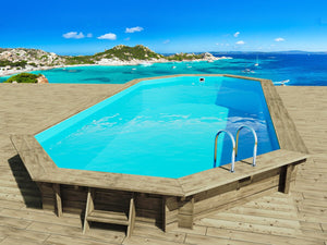 Piscina in legno "Ibiza" - 8,57 x 4,57 x 1,31 m + pompa di calore da 6,1 kW