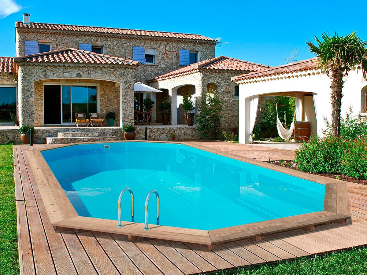 Piscina in legno " Palma " - 7,57 x 4,07 x 1,31 m + Pompa di calore 6,1 kW