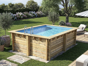 Piscina rettangolare in legno "Zanzibar" - 3,50 x 2,30 x 1,24 m + mini pompa di calore da 3,5 kW
