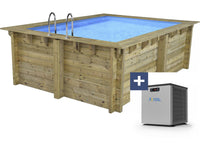 Piscina rettangolare in legno "Zanzibar" - 3,50 x 2,30 x 1,24 m + mini pompa di calore da 3,5 kW
