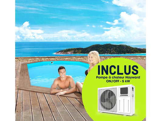 Piscina in legno "Rio 130" - 5,60 x 3,70 x 1,39 m + Pompa di calore - Potenza 6,1 kW