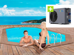 Piscina in legno "Rio" - 5,60 x 3,70 x 1,24 m + pompa di calore reversibile "Simplicity by Hayward" ON/OFF - 5 kW - Bianco