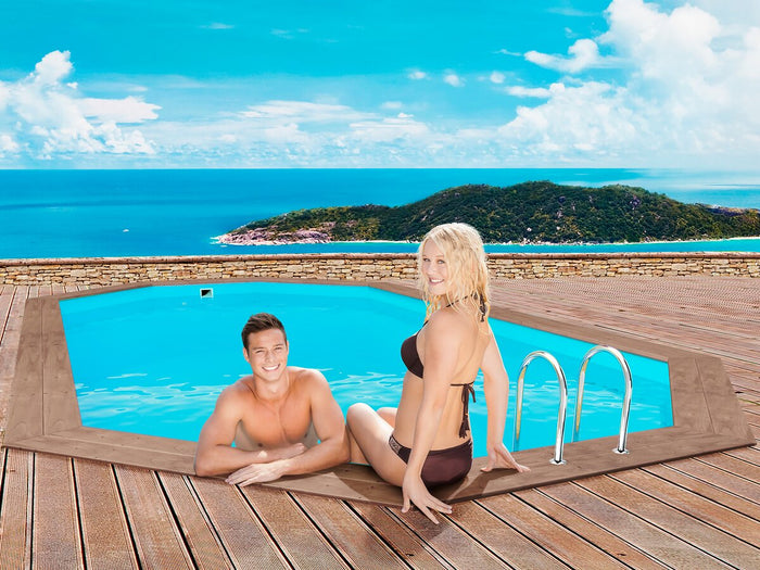 Piscina in legno "Rio" - 5,60 x 3,70 x 1,24 m + pompa di calore reversibile "Simplicity by Hayward" ON/OFF - 5 kW - Bianco