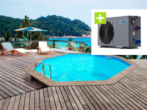 Piscina in legno "Venecia" - 5,80 x 1,31 m + Pompa di calore reversibile "Simplicity by Hayward" ON/OFF - 5 kW - Bianco