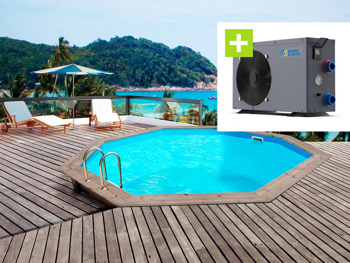 Piscina in legno "Venecia" - 5,80 x 1,31 m + Pompa di calore reversibile "Simplicity by Hayward" ON/OFF - 5 kW - Bianco